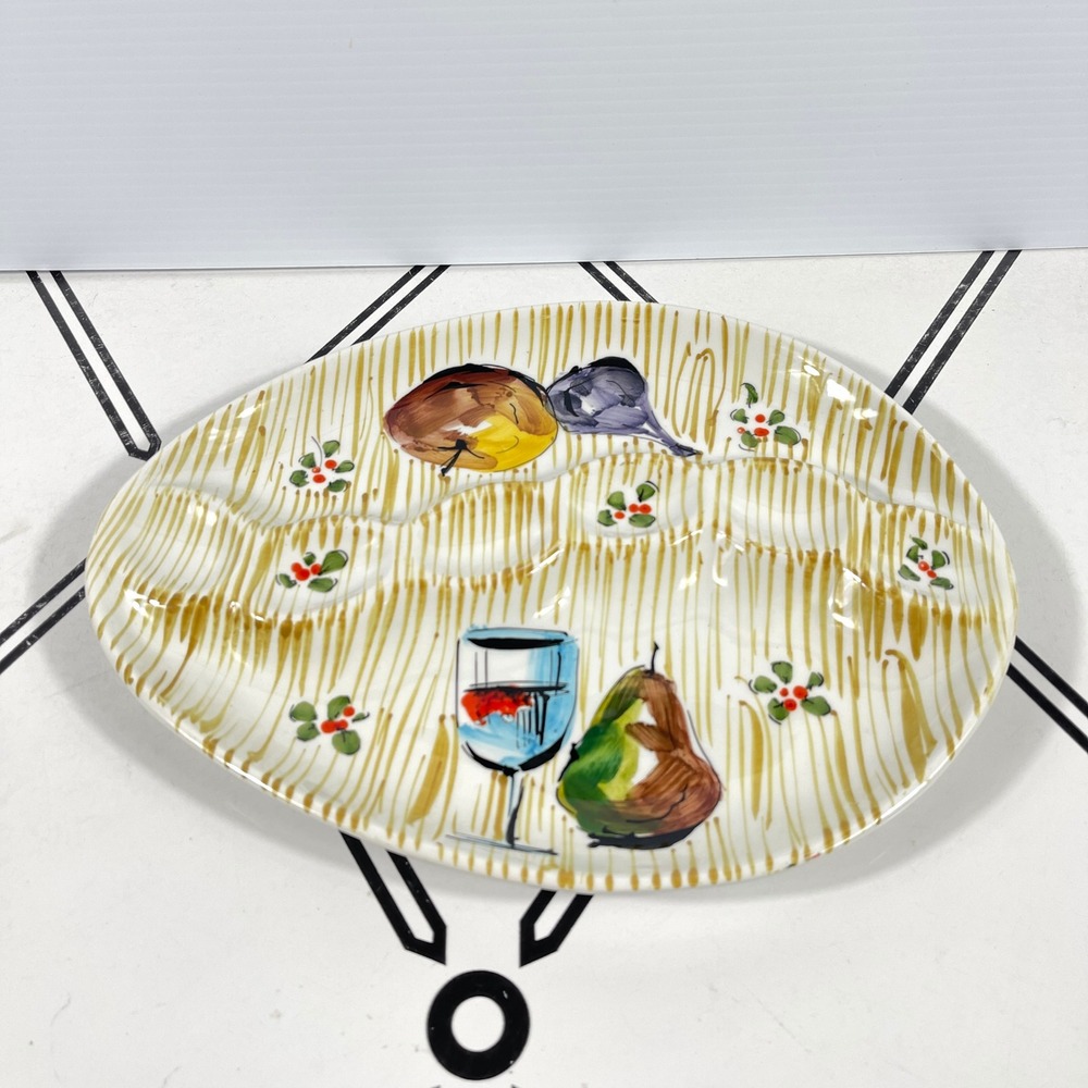 Vintage Hand Painted Italian Ceramic Fruit Wine Egg Platter Made in Italy
